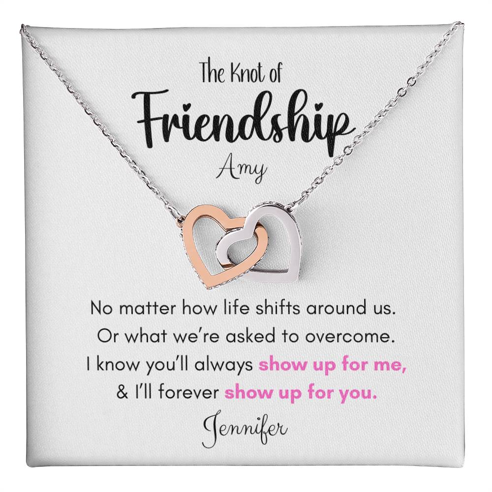 Friendship Gift-Interlocking Hearts Necklace , Rose Gold