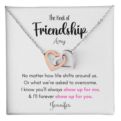 Friendship Gift-Interlocking Hearts Necklace , Rose Gold