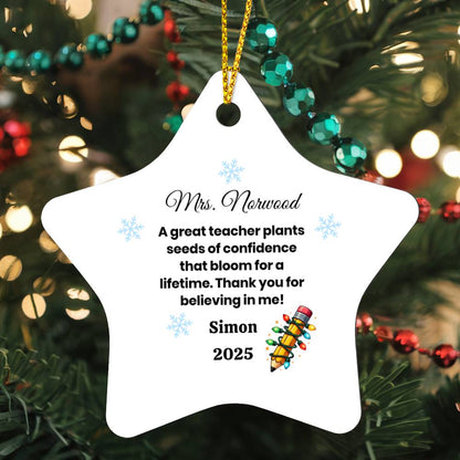Personalized Teacher Star Ornament – “Thank You For Believing in Me” Gift