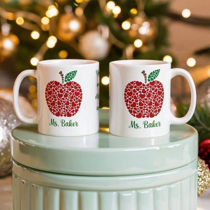 Teacher Appreciation Mug - Heartfelt Apple Design, Perfect Gift for Educators White Ceramic Mug