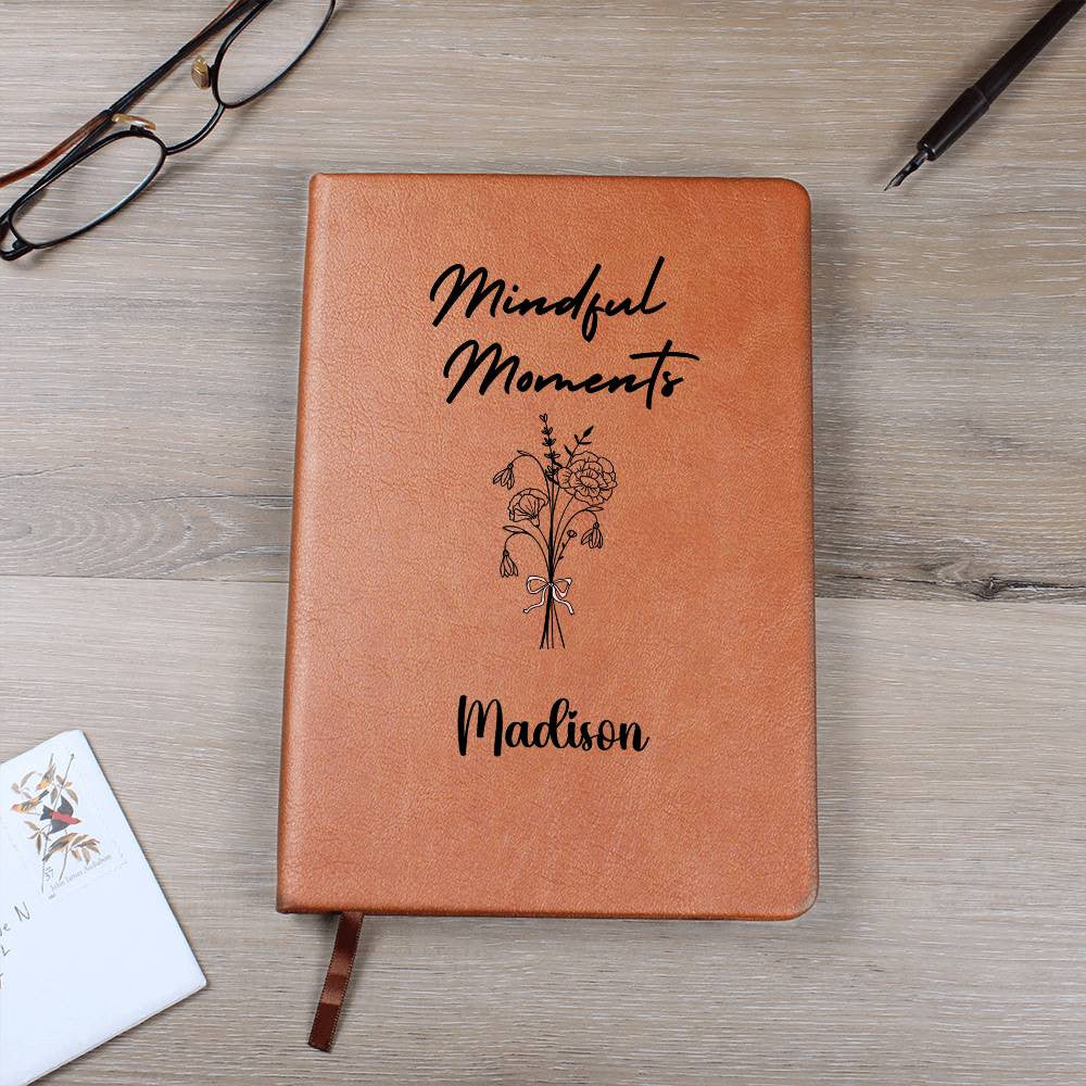 Mindful Moments Personalized Journal – Birth Flower & Name Vegan Leather Notebook