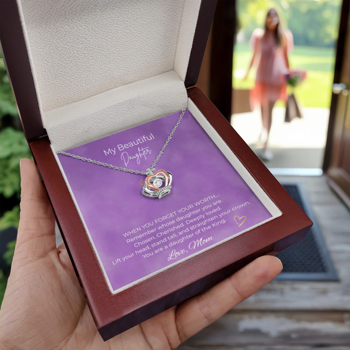 To My Beautiful Daughter Crown Pendant Necklace