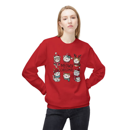 Meowy Christmas Cat Sweatshirt | Cozy Unisex Holiday Pullover for Cat Lovers Unisex Midweight Softstyle Fleece Crewneck Sweatshirt