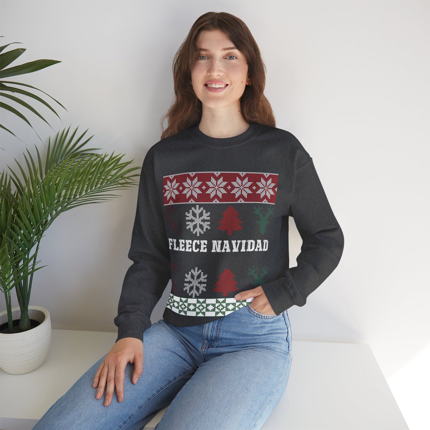 Fleece Navidad Ugly Christmas Sweatshirt Heavy Blend™ Crewneck Sweatshirt