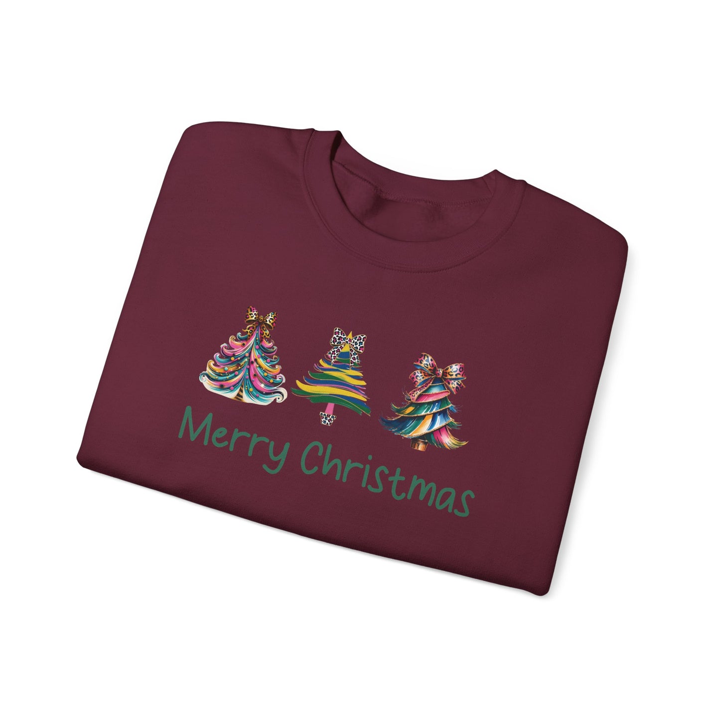 Merry Christmas Whimsical Christmas Trees  Cozy Unisex Holiday Crewneck