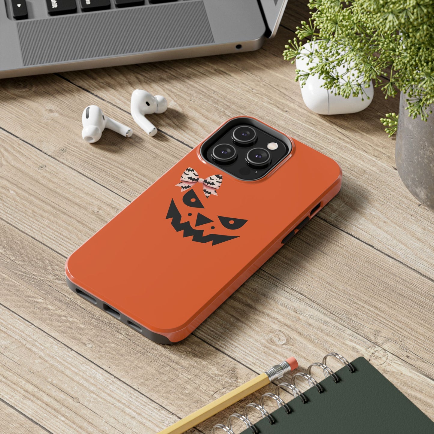 Pumpkin with Bat Bow Tough Phone Cases