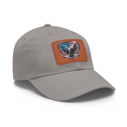 American Flag and Eagle Dad Hat with Leather Patch (Rectangle)