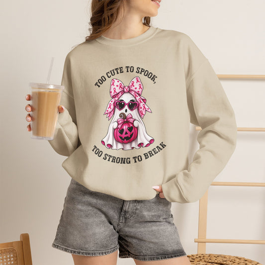 Breast Cancer Awareness Halloween Sweatshirt – Pink Ribbon Ghost Pumpkin Crewneck
