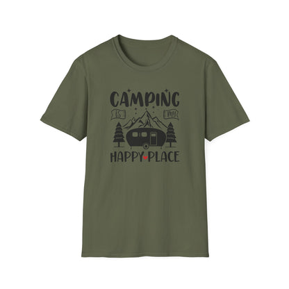 Camping Is My Happy Place – Unisex Softstyle Adventure T-Shirt for Outdoor Lovers
