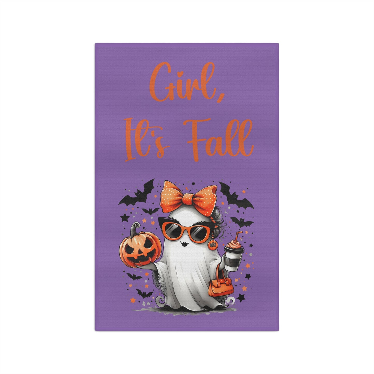 Kitchen Towel - Girl, It's Fall Purple Tea Towel with Ghost Design