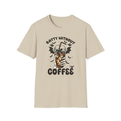 Batty Without Coffee Halloween T-Shirt - Funny Coffee Lover Unisex Tee - Spooky Skeleton Design