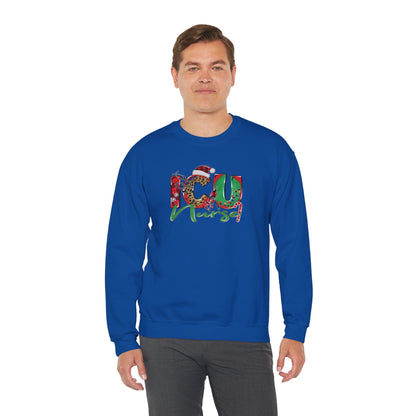 Festive ICU Nurse Christmas Sweatshirt – Cozy Unisex Crewnec