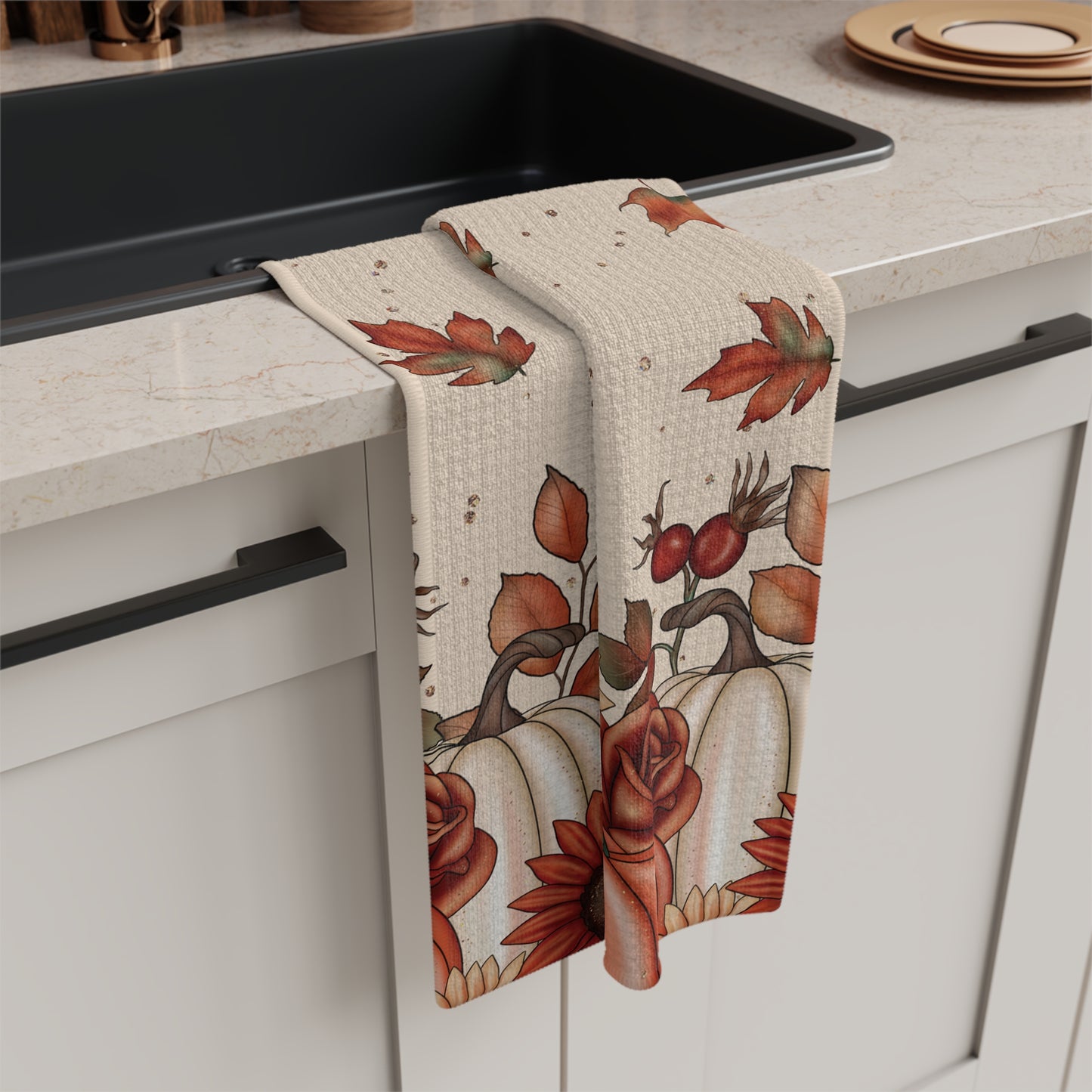 Fall Leaves and Pumpkins Microfiber Tea Towel