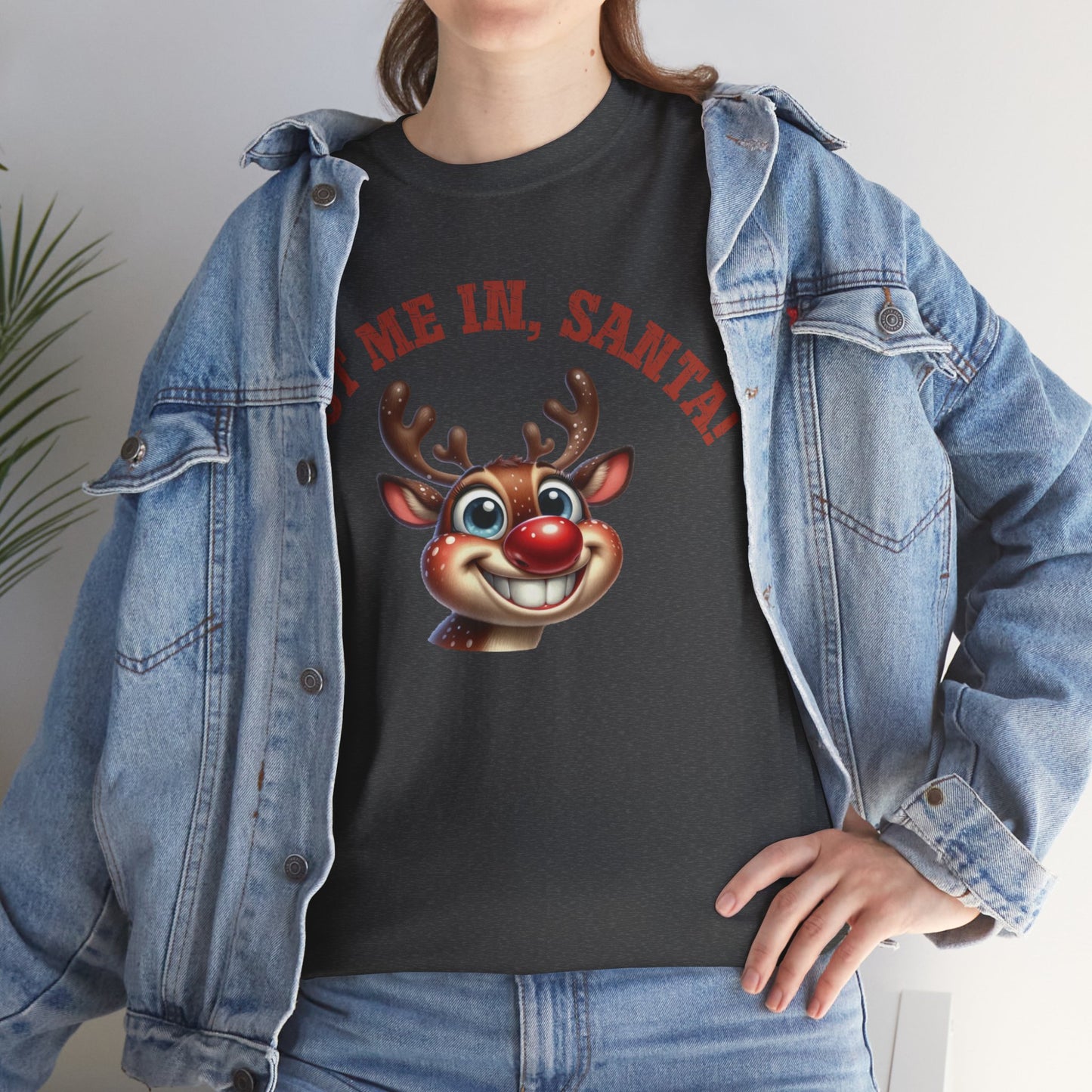 Put Me In, Santa Smiling Deer Unisex Heavy Cotton Tee – Fun and Festive Christmas Shirt