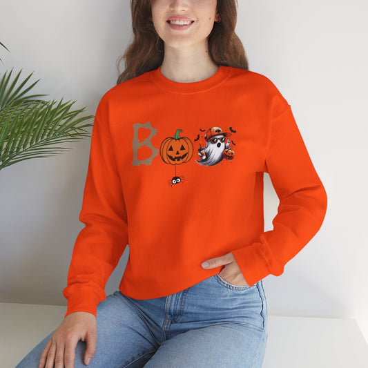 BOO Halloween Sweatshirt – Cute Ghost; Pumpkin Unisex Crewneck for Spooky Season