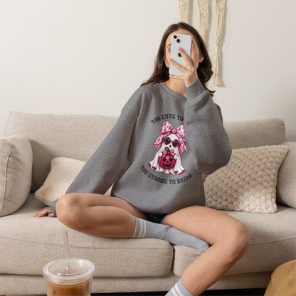 Breast Cancer Awareness Halloween Sweatshirt – Pink Ribbon Ghost Pumpkin Crewneck