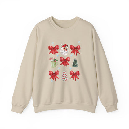 “Festive Santa & Bows” Sweatshirt – Cozy Unisex Blend for Holiday Cheer