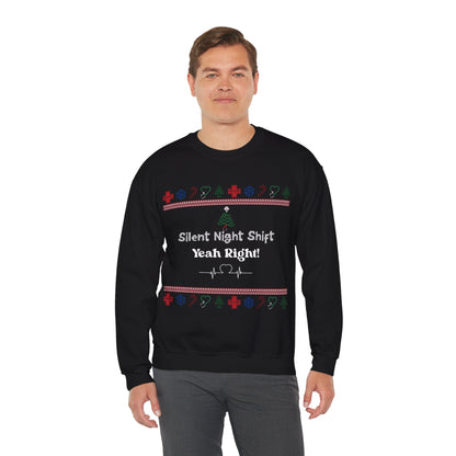 Festive Night Shift Sweatshirt, Perfect for Nurses, Holiday Gift, Ugly Sweater Party, Cozy Crewneck, Christmas Apparel