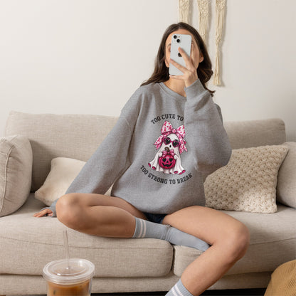 Breast Cancer Awareness Halloween Sweatshirt – Pink Ribbon Ghost Pumpkin Crewneck