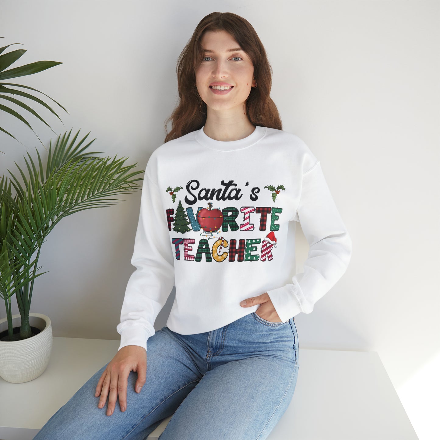 Santa's Favorite Teacher Unisex Heavy Blend™ Crewneck Sweatshirt