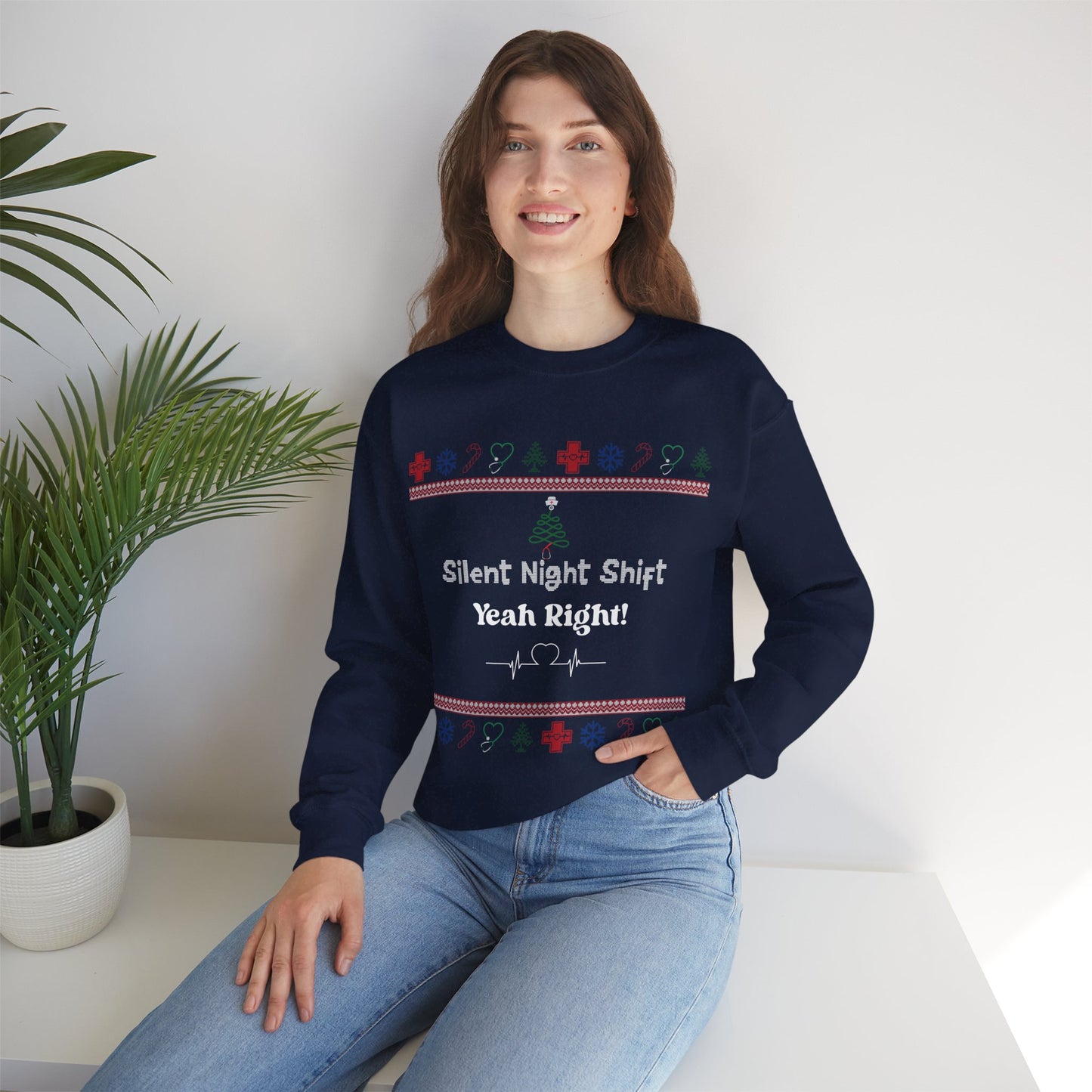 Festive Night Shift Sweatshirt, Perfect for Nurses, Holiday Gift, Ugly Sweater Party, Cozy Crewneck, Christmas Apparel