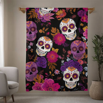 Mink Touch Fleece Blanket – Día de los Muertos Sugar Skull Floral Design
