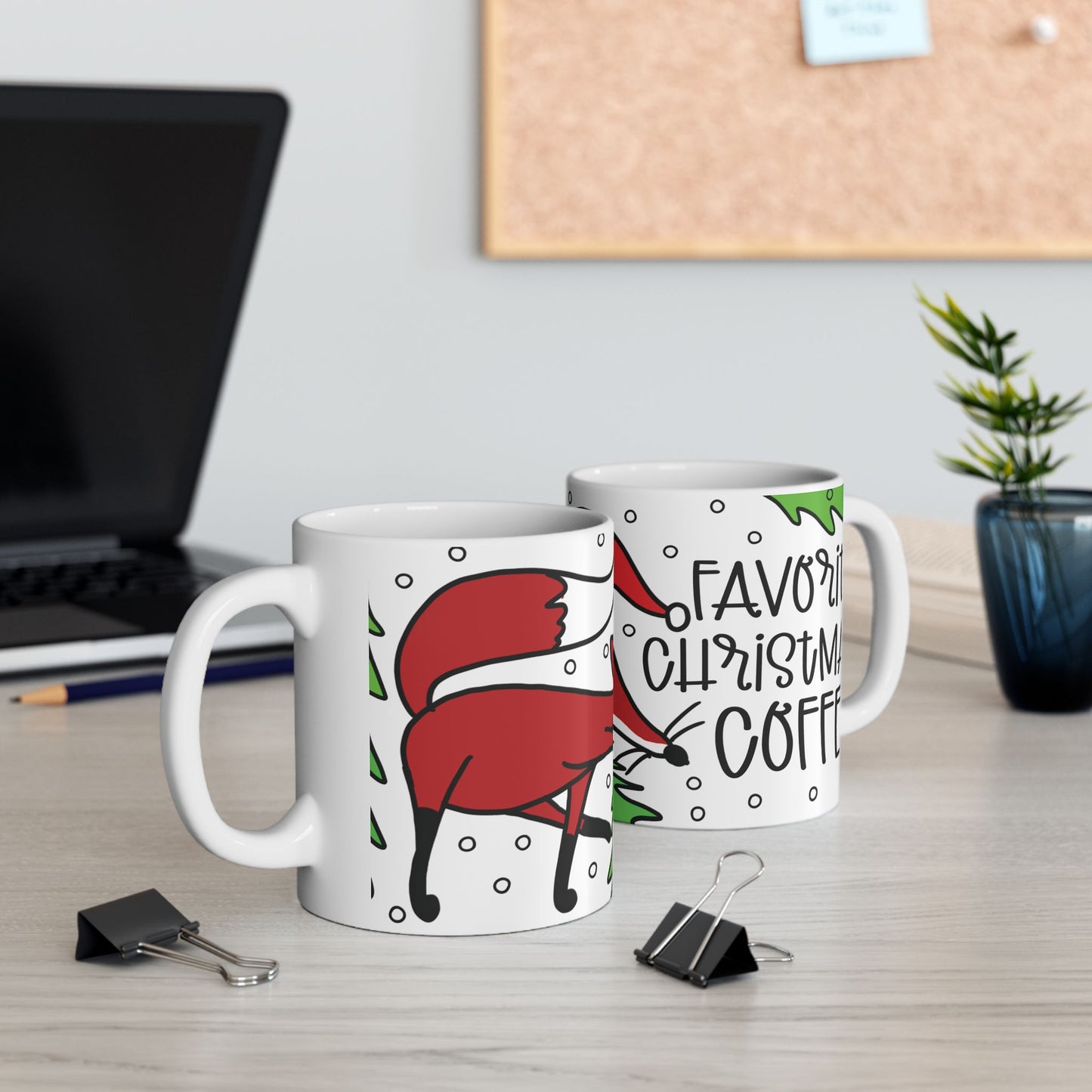 Christmas Fox Mug – "Favorite Christmas Coffee" – Perfect Gift for Coffee Lovers! Microwave & Dishwasher Safe