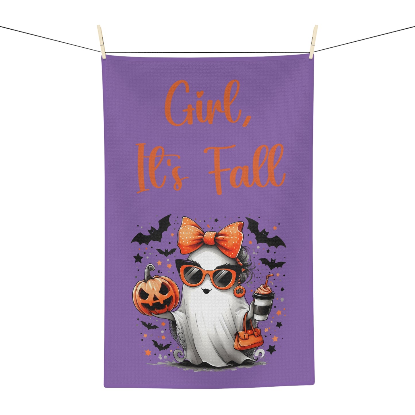 Kitchen Towel - Girl, It's Fall Purple Tea Towel with Ghost Design