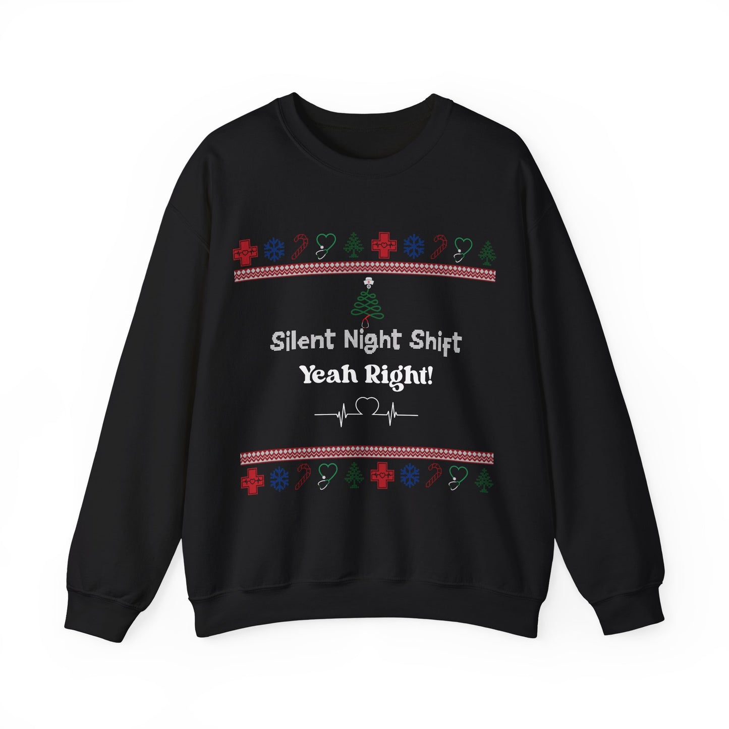 Festive Night Shift Sweatshirt, Perfect for Nurses, Holiday Gift, Ugly Sweater Party, Cozy Crewneck, Christmas Apparel
