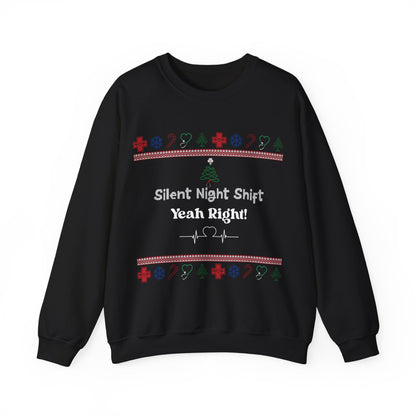 Festive Night Shift Sweatshirt, Perfect for Nurses, Holiday Gift, Ugly Sweater Party, Cozy Crewneck, Christmas Apparel