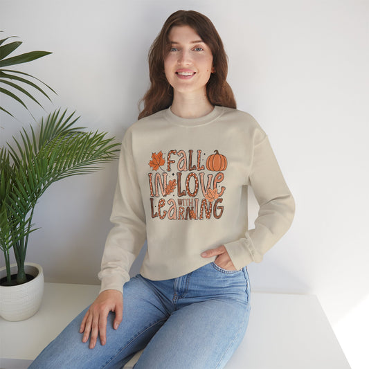 Fall in Love with Teaching Heavy Blend Crewneck Sweatshirt-Teacher