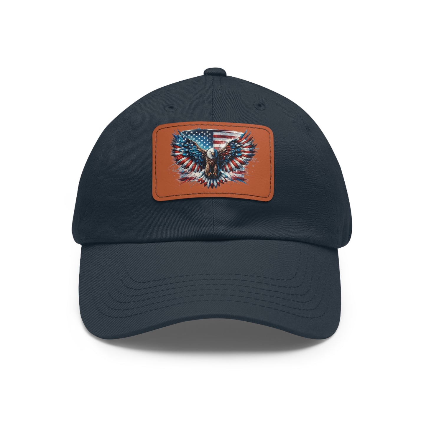 American Flag and Eagle Dad Hat with Leather Patch (Rectangle)