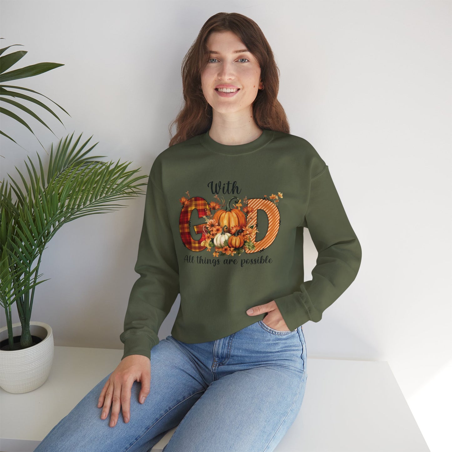 Pumpkin Sweatshirt for Fall with Inspirational Saying