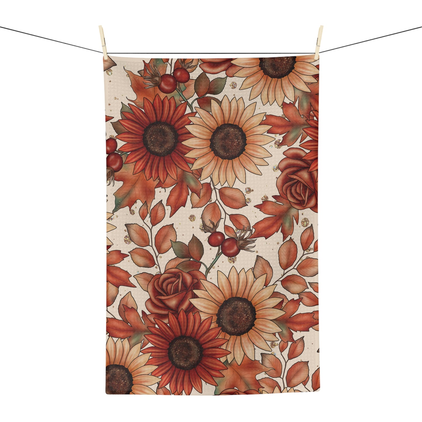 Fall Leaves & Sunflowers Tea Towel