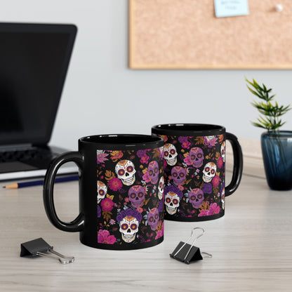 Vibrant Sugar Skull Mug, Dia de los Muertos Coffee Cup, Floral Skeleton Drinkware, Halloween Gift Idea, Unique Home Decor