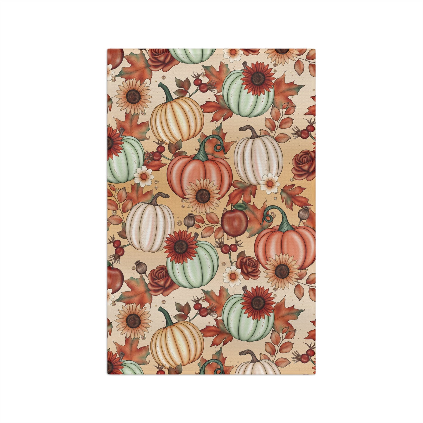 Kitchen Tea Towel with Fall Leaves and Sunflowers