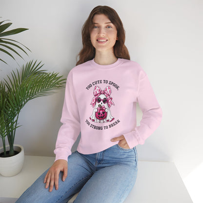 Breast Cancer Awareness Halloween Sweatshirt – Pink Ribbon Ghost Pumpkin Crewneck