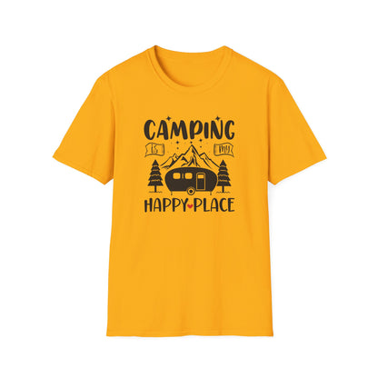 Camping Is My Happy Place – Unisex Softstyle Adventure T-Shirt for Outdoor Lovers
