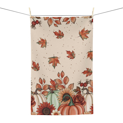 Fall Leaves and Pumpkins Microfiber Tea Towel