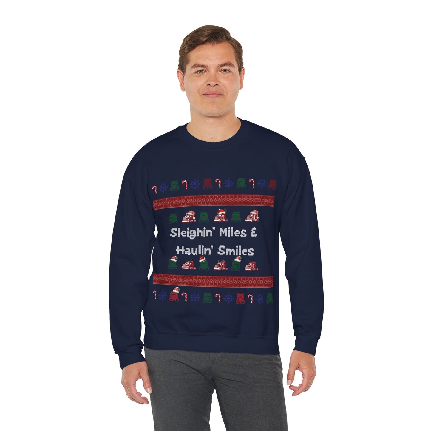 Sleighin' Miles Crewneck Sweatshirt, Christmas Sweatshirt, Holiday Apparel, Unisex Warm Sweater, Fun Winter Gift, Cozy Casual Wear