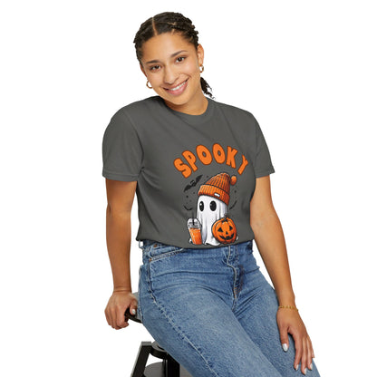 Spooky Ghost with Drink and Pumpkin Garment-Dyed T-shirt