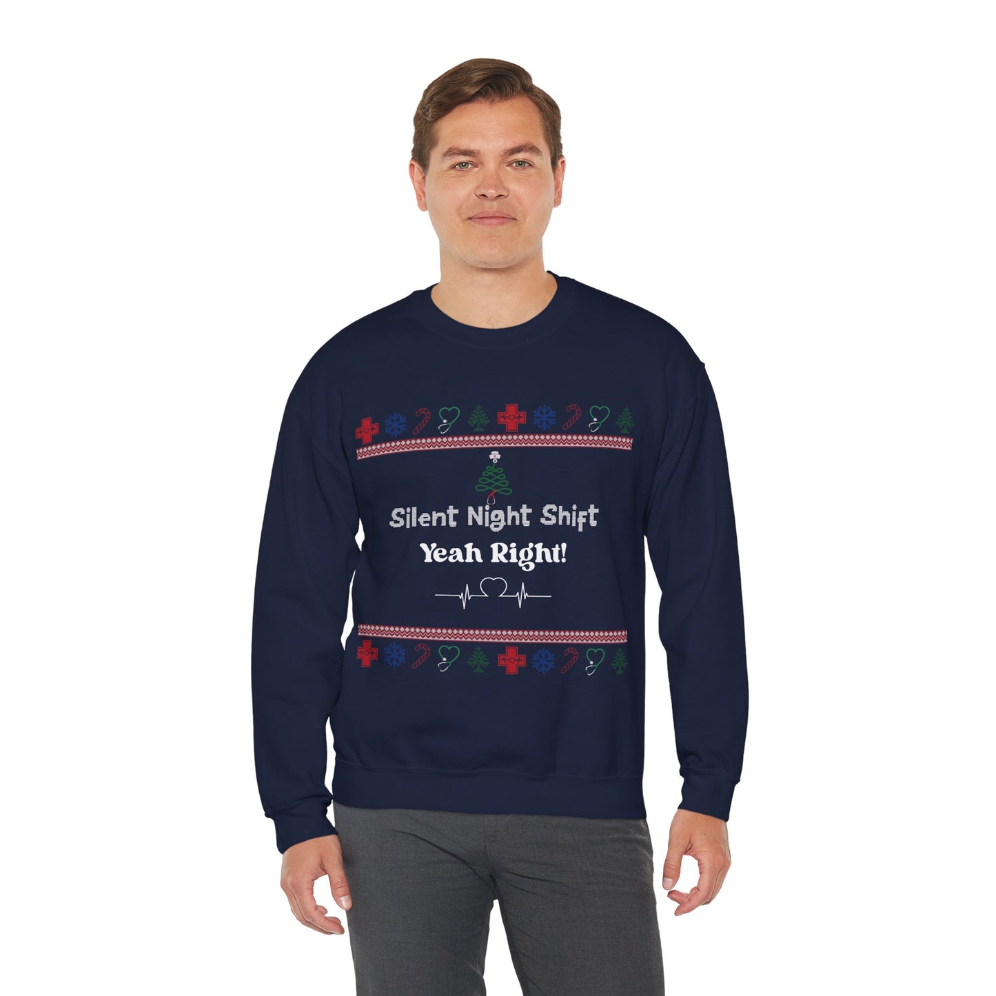 Festive Night Shift Sweatshirt, Perfect for Nurses, Holiday Gift, Ugly Sweater Party, Cozy Crewneck, Christmas Apparel