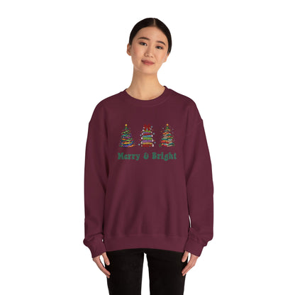 Merry & Bright Crayon, Pencil, and Book Christmas Sweatshirt | Cozy Unisex Holiday Crewneck