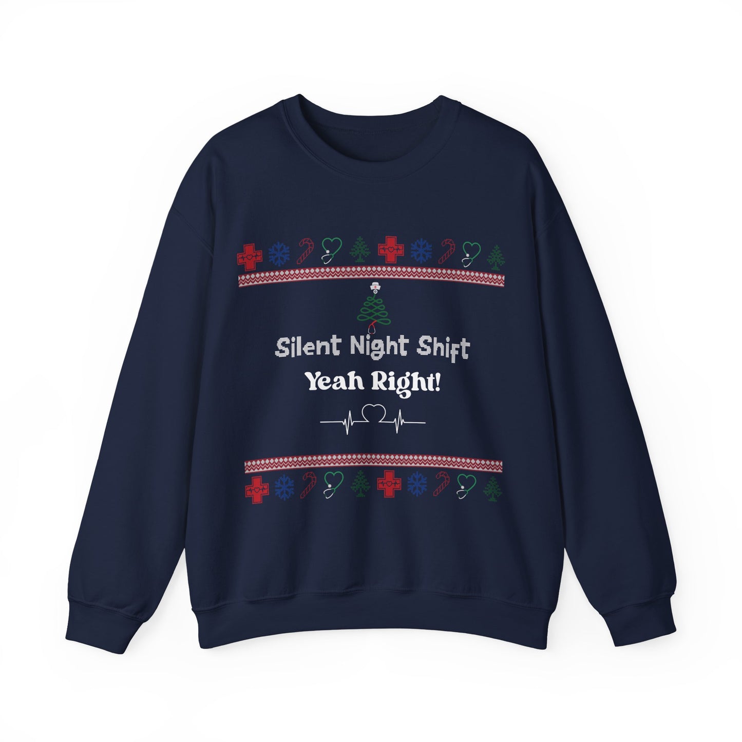 Festive Night Shift Sweatshirt, Perfect for Nurses, Holiday Gift, Ugly Sweater Party, Cozy Crewneck, Christmas Apparel