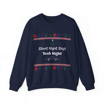 Festive Night Shift Sweatshirt, Perfect for Nurses, Holiday Gift, Ugly Sweater Party, Cozy Crewneck, Christmas Apparel