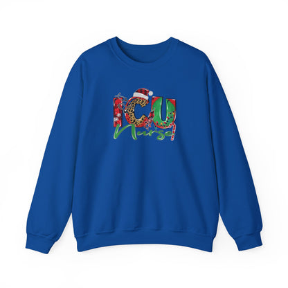 Festive ICU Nurse Christmas Sweatshirt – Cozy Unisex Crewnec