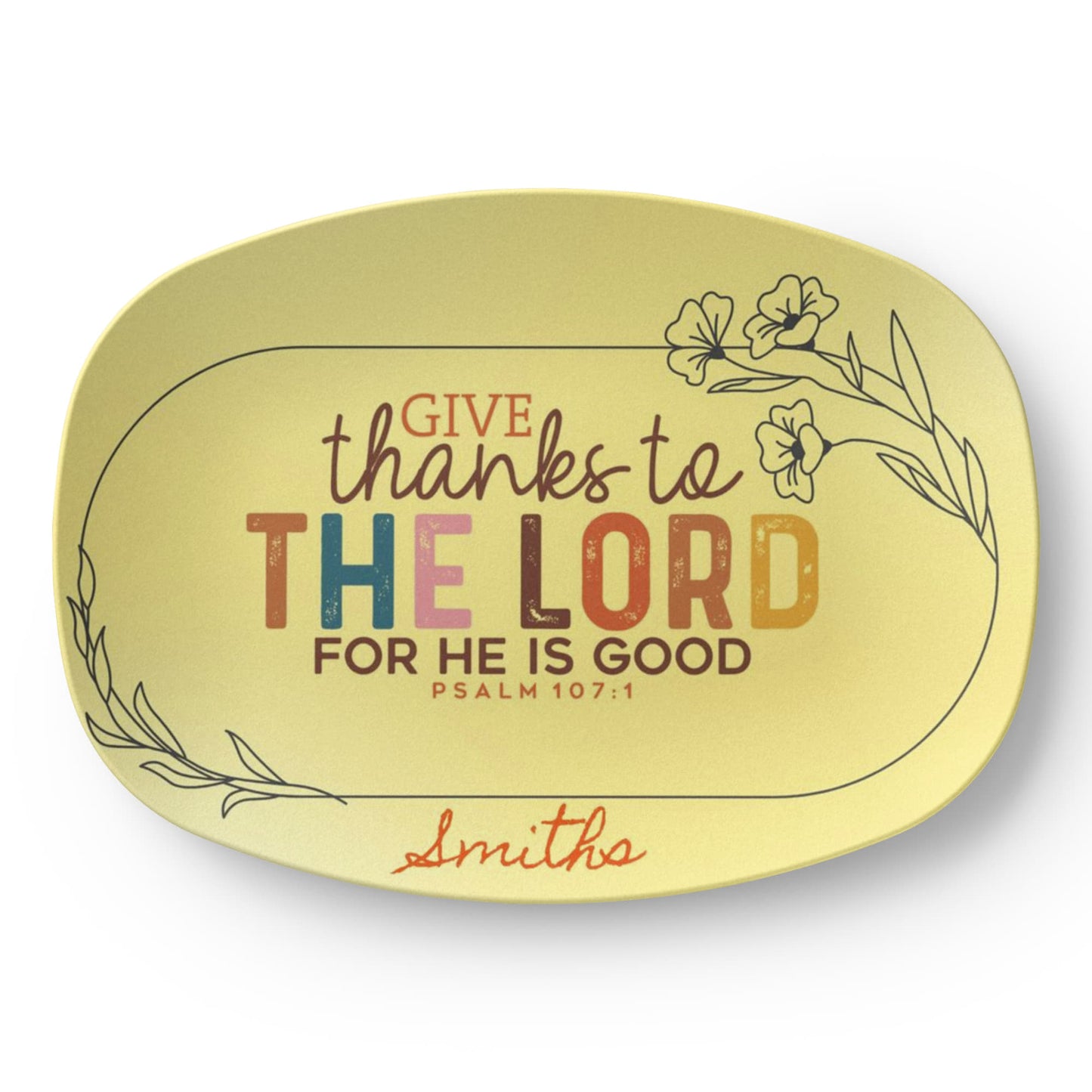 Personalized “Give Thanks to the Lord” Thanksgiving Platter – Custom Family Name Dinnerware