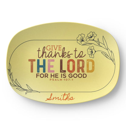 Personalized “Give Thanks to the Lord” Thanksgiving Platter – Custom Family Name Dinnerware