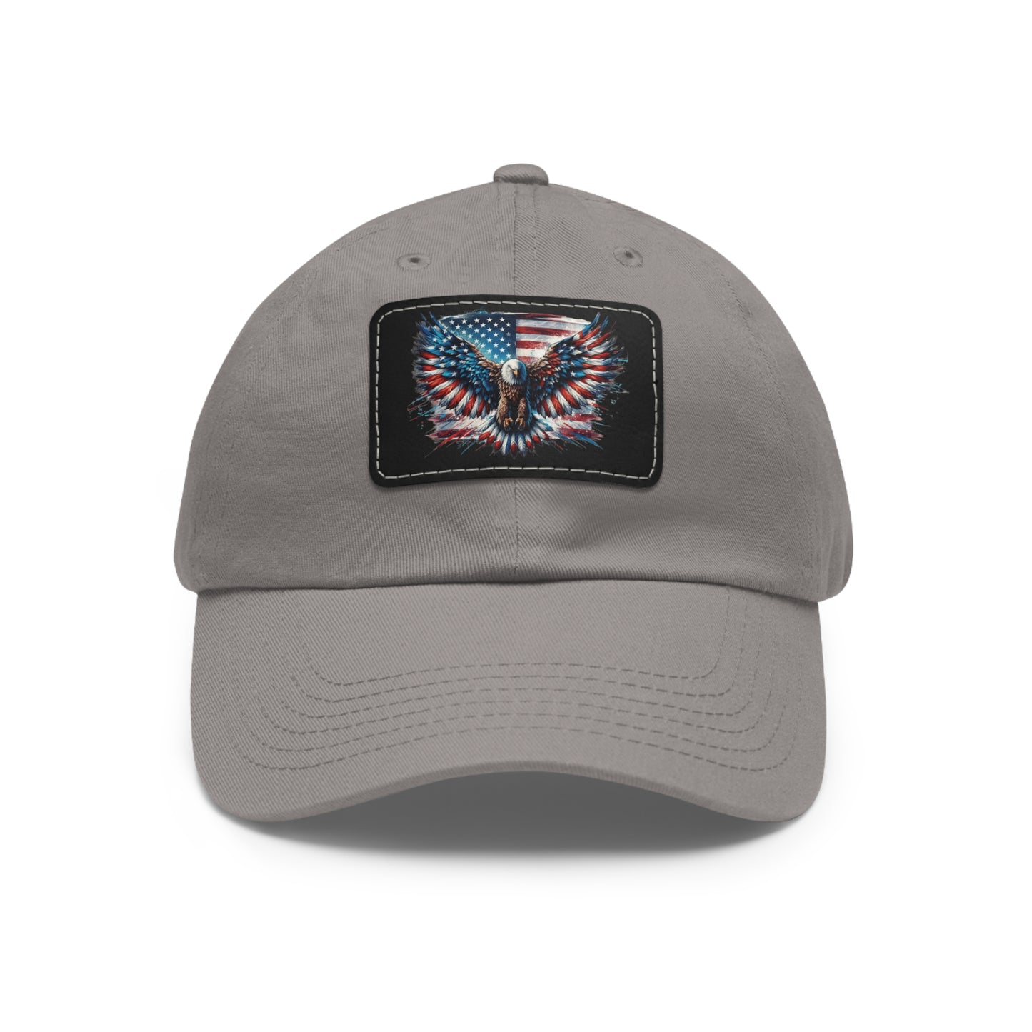 American Flag and Eagle Dad Hat with Leather Patch (Rectangle)