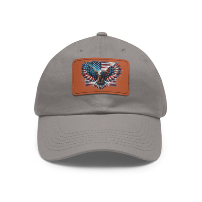 American Flag and Eagle Dad Hat with Leather Patch (Rectangle)